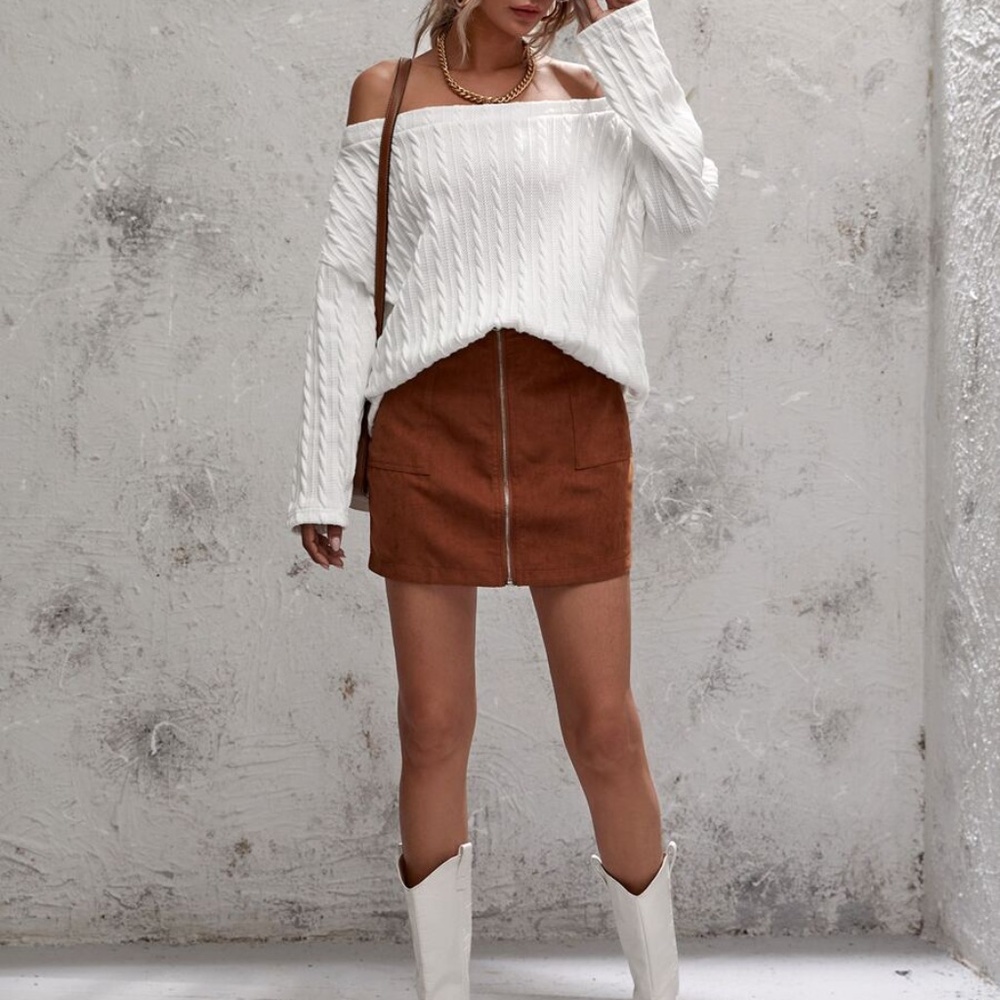 oversized off shoulder textured long sleeve -CHAR - Picture 8 of 15